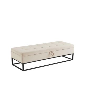 Tufted Velvet Metal Base Upholstered Storage Bench