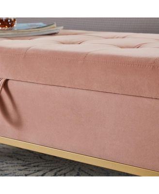 Tufted Velvet Metal Base Upholstered Storage Bench
