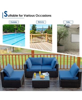 5PCS Patio Rattan Furniture Set Cushioned Sofa Chair Coffee Table