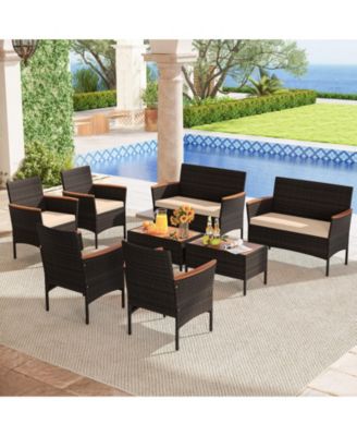 8 Piece Outdoor Patio Rattan Furniture Set Rattan Conversation Set w/ Chairs & Loveseat