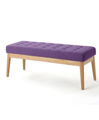 Mid-Century Upholstered Bench with Button Tufting and Birch Wood Legs for Dining Room, Hallway, or Office
