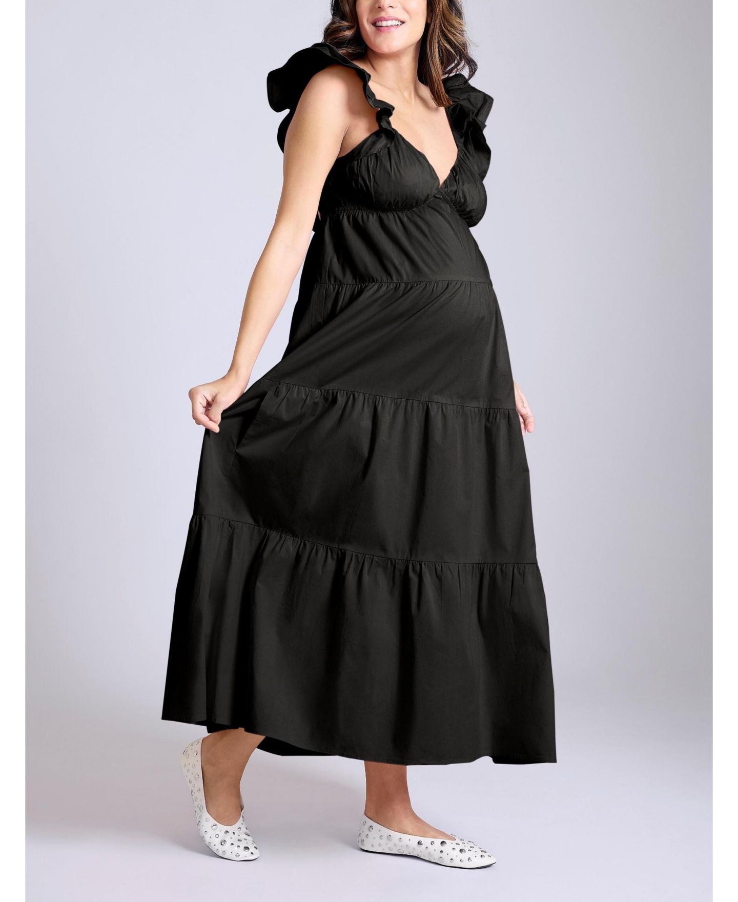 Женское платье Motherhood Maternity Ruffle Sleeve Tie-Back Maxi Dress - Motherhood, цвет: Чёрный — фото 3