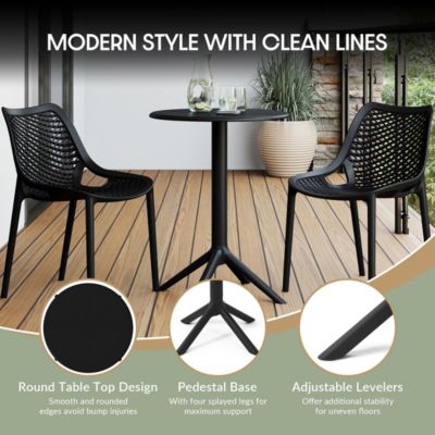 23.5" Outdoor Polypropylene Resin Round Patio Bistro Dining Table for 2