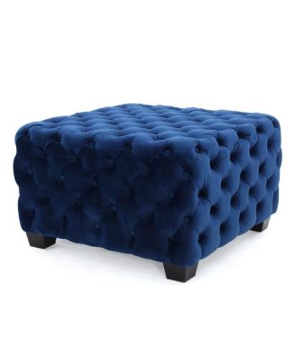 Velvet Upholstered Square Ottoman with Deep Button Tufting and Wood Legs for Living Room or Lounge Seating-The Pop Home