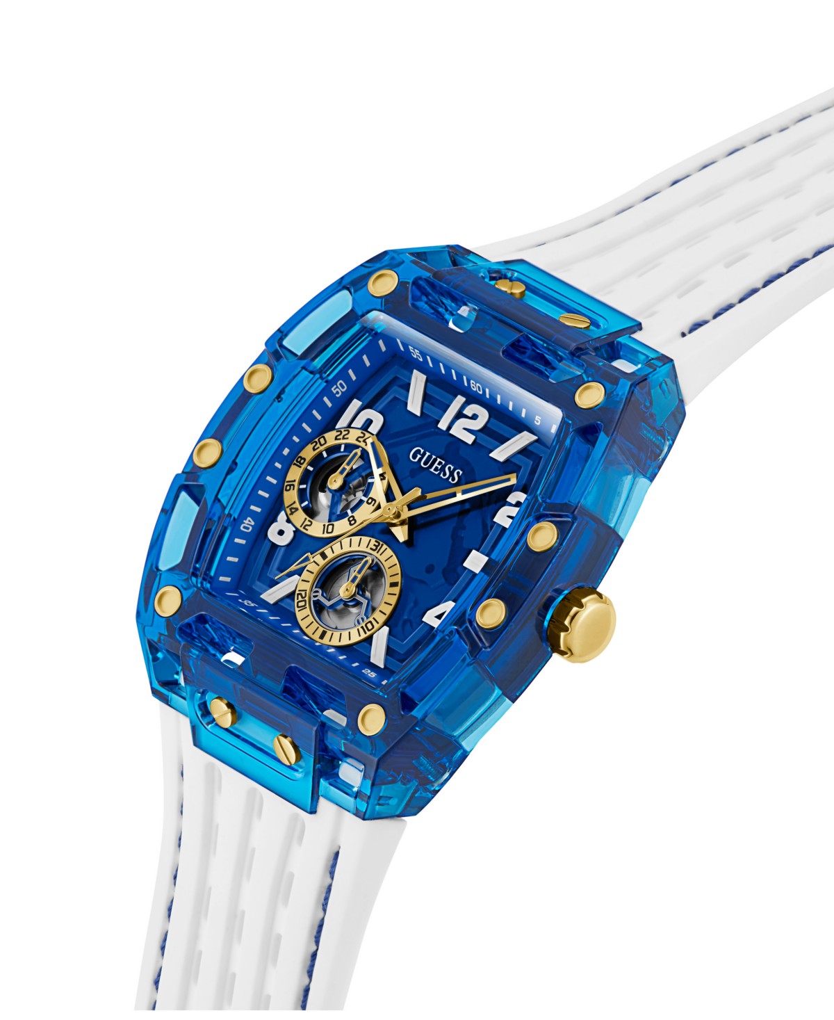 Мужские часы GUESS Multi-Function на белом силиконовом ремешке, 44 мм — фото 9