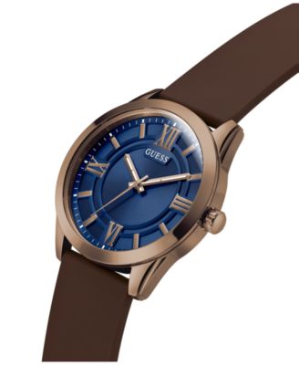 Men's Analog Brown Silicone Strap Watch, 44mm