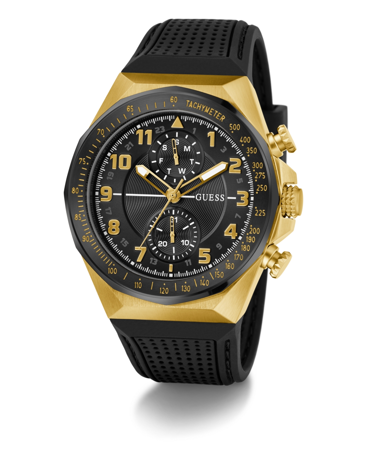 Guess Men's Multi-function Black Silicone Strap Watch, 46mm In Black