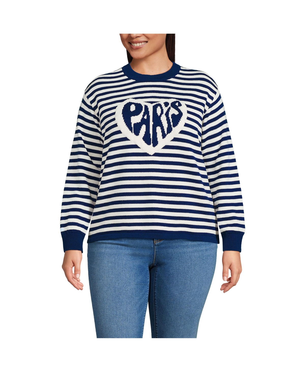 Plus Size Drifter Jacquard Crew Neck Sweater - Paris heart