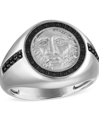 Men's God of Time Sterling Silver Black Diamond (1/10 ct. t.w.) Ring