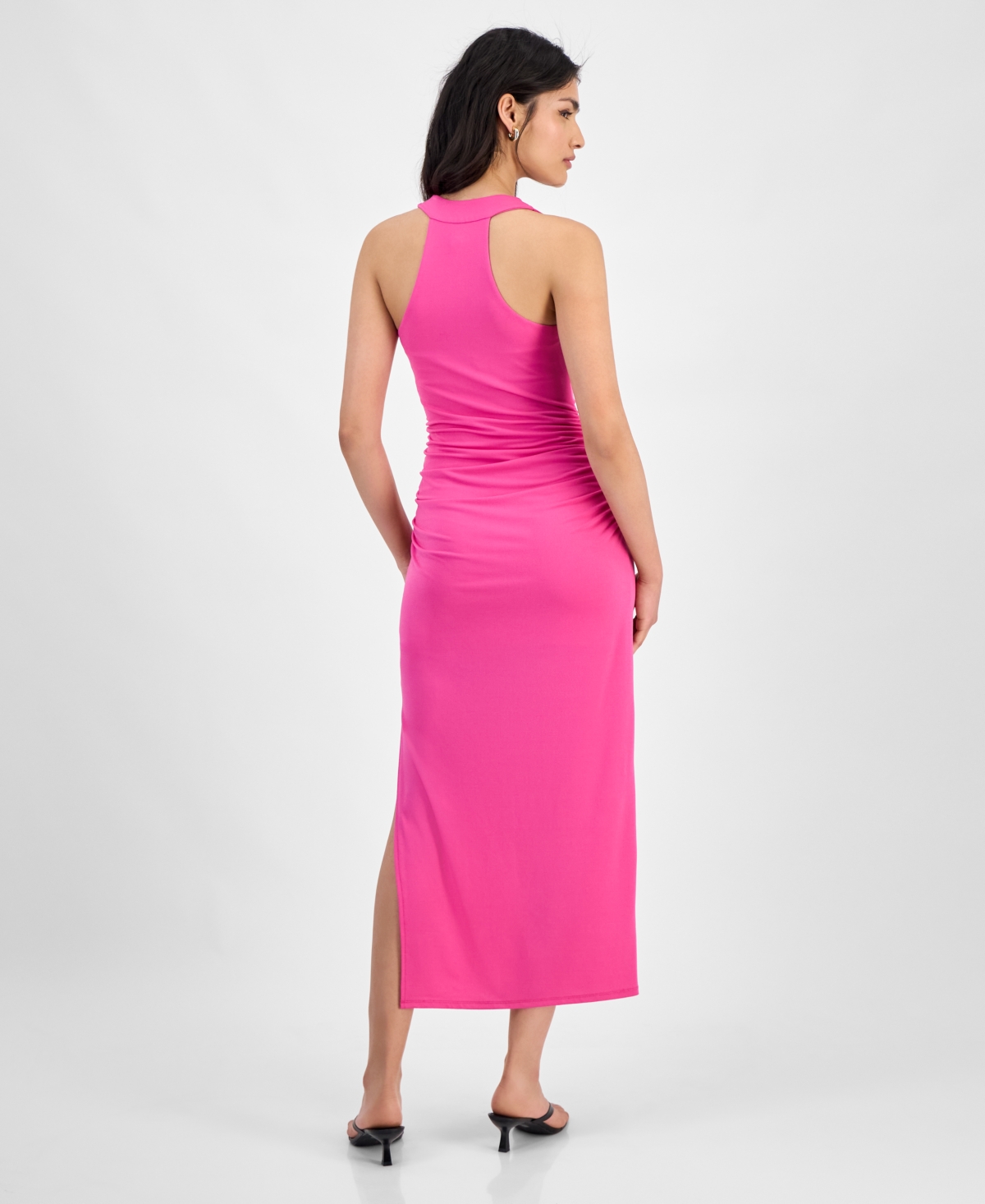 Bar Iii Women's Cowlneck Ruched Side-slit Dress, Exclusively At Macy's In Pink