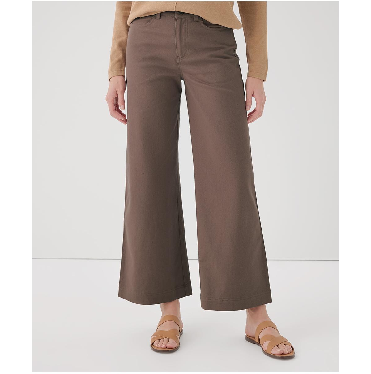 Women's Organic Cotton Stretch Twill Denim Wide Leg Pant - Deep taupe