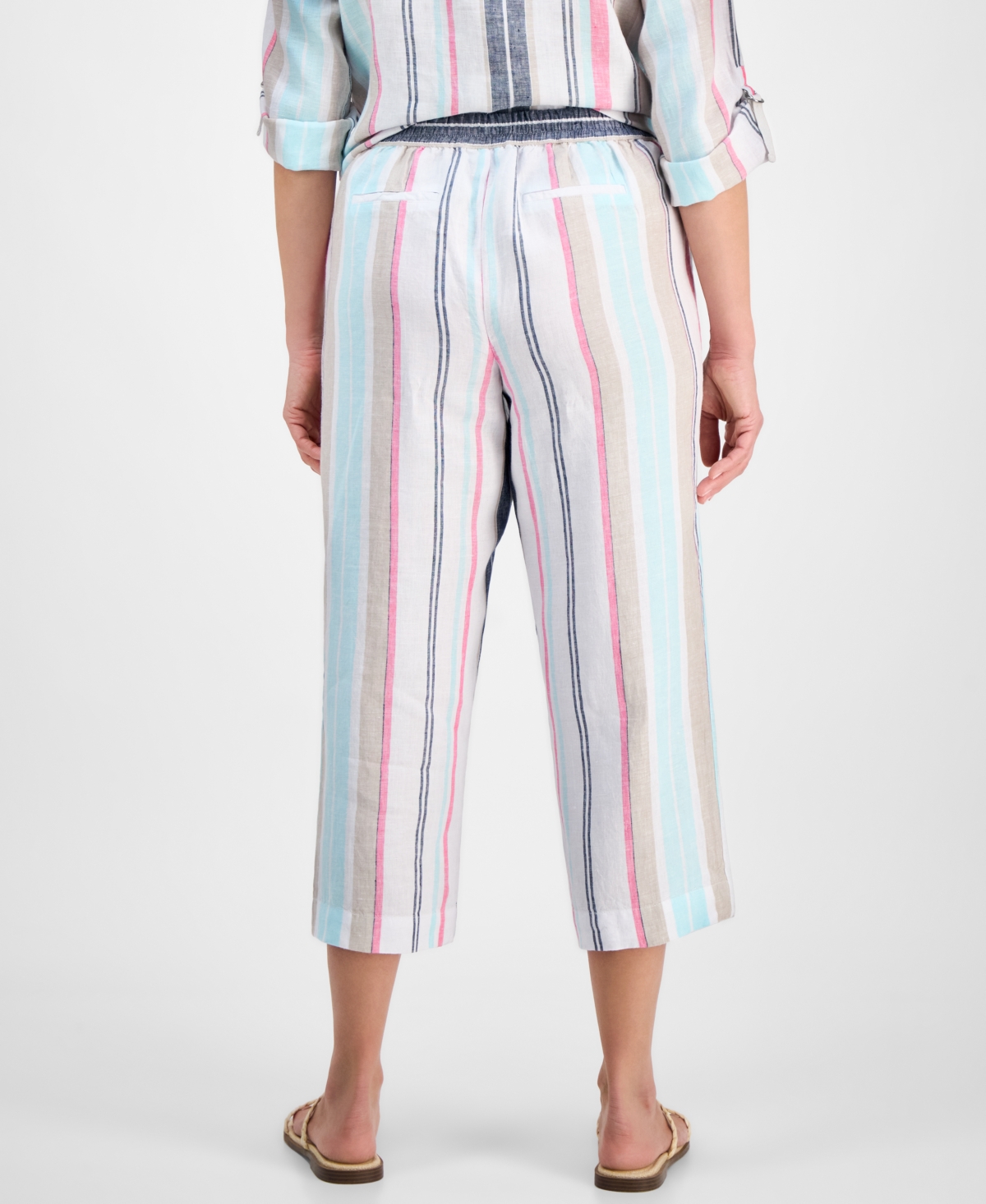 CHARTER CLUB WOMEN'S STRIPED 100% LINEN CROPPED PANTS, EXCLUSIVELY AT MACY'S 