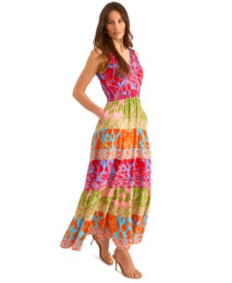 Women's Printed Surplice-Neck Maxi Dress