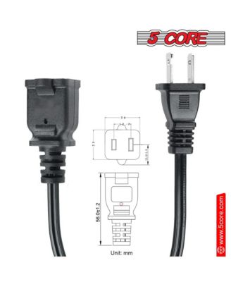AC Power Cord 10 Ft • 2 Prong Extension Adapter • 16AWG/2C 125V 13A • US Polarized Male to Female Outlet Extension Cable Black