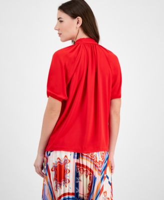 Women's Solid-Color Georgette Split-Neck Blouse