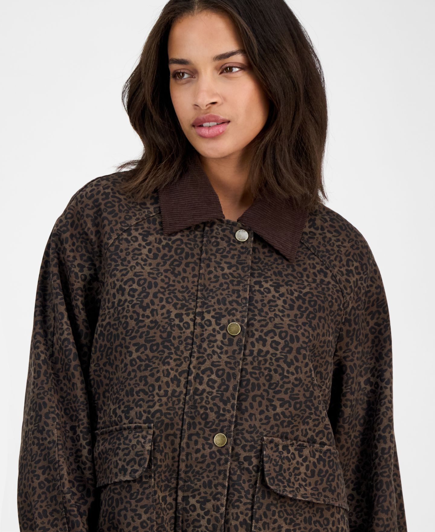 Женская куртка BCBG Corduroy-Collar Barn, цвет: Коричневый леопардовый — фото 5