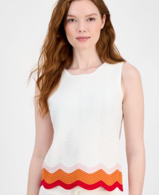 Women's Crewneck Striped-Hem Sleeveless Sweater
