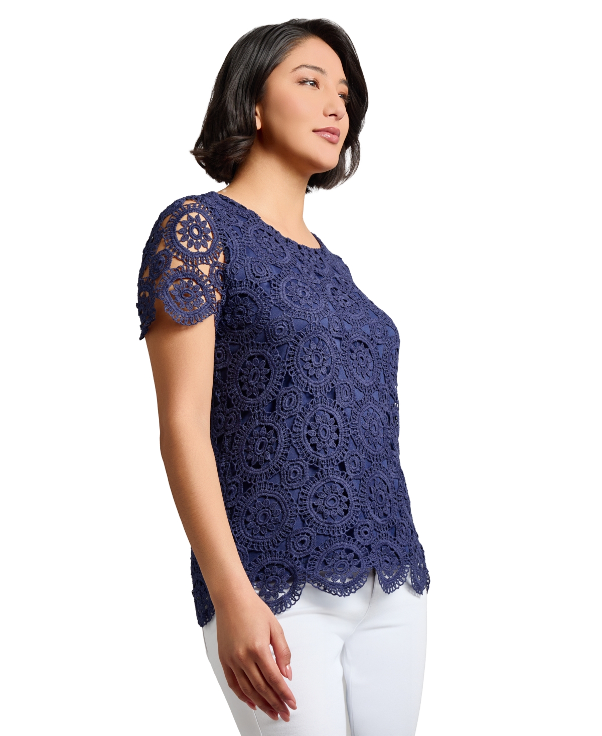 Jones New York Medallion Lace Short Sleeve Top