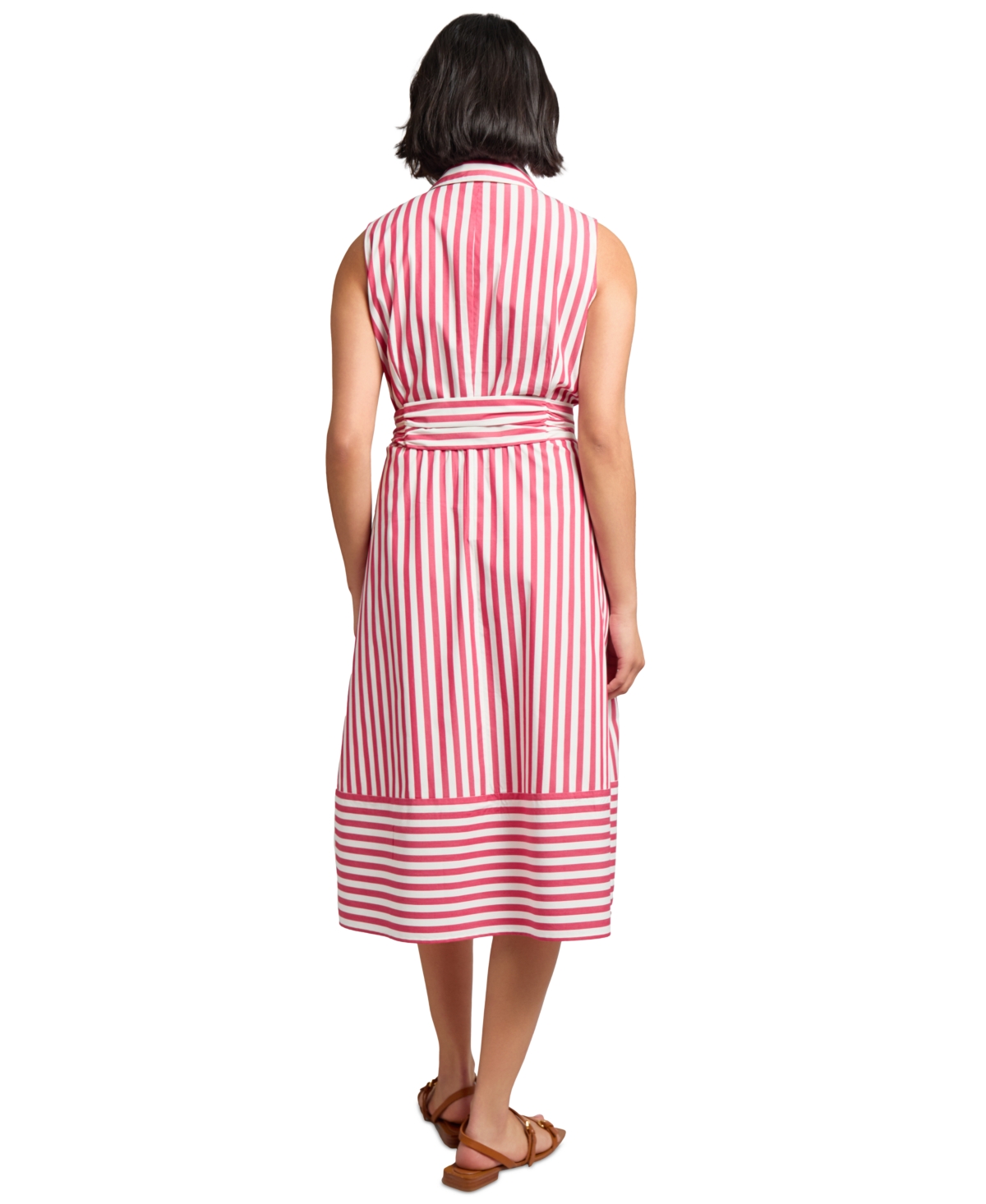 Jones New York Stripe Sleeveless Midi Shirtdress In Pink