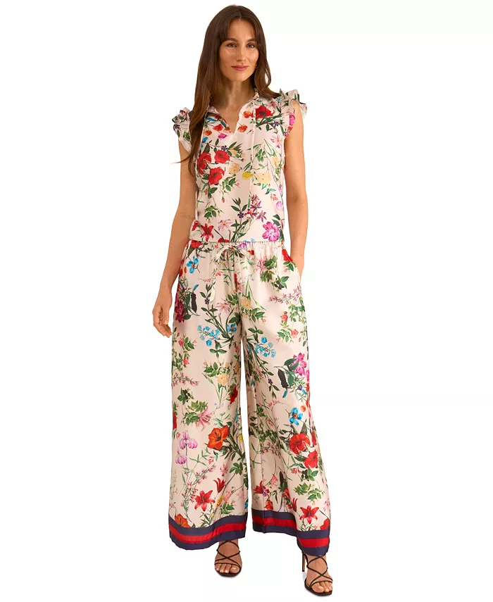 Women's Satin Floral-Print Ruffled Sleeve Top - thumbnail 3