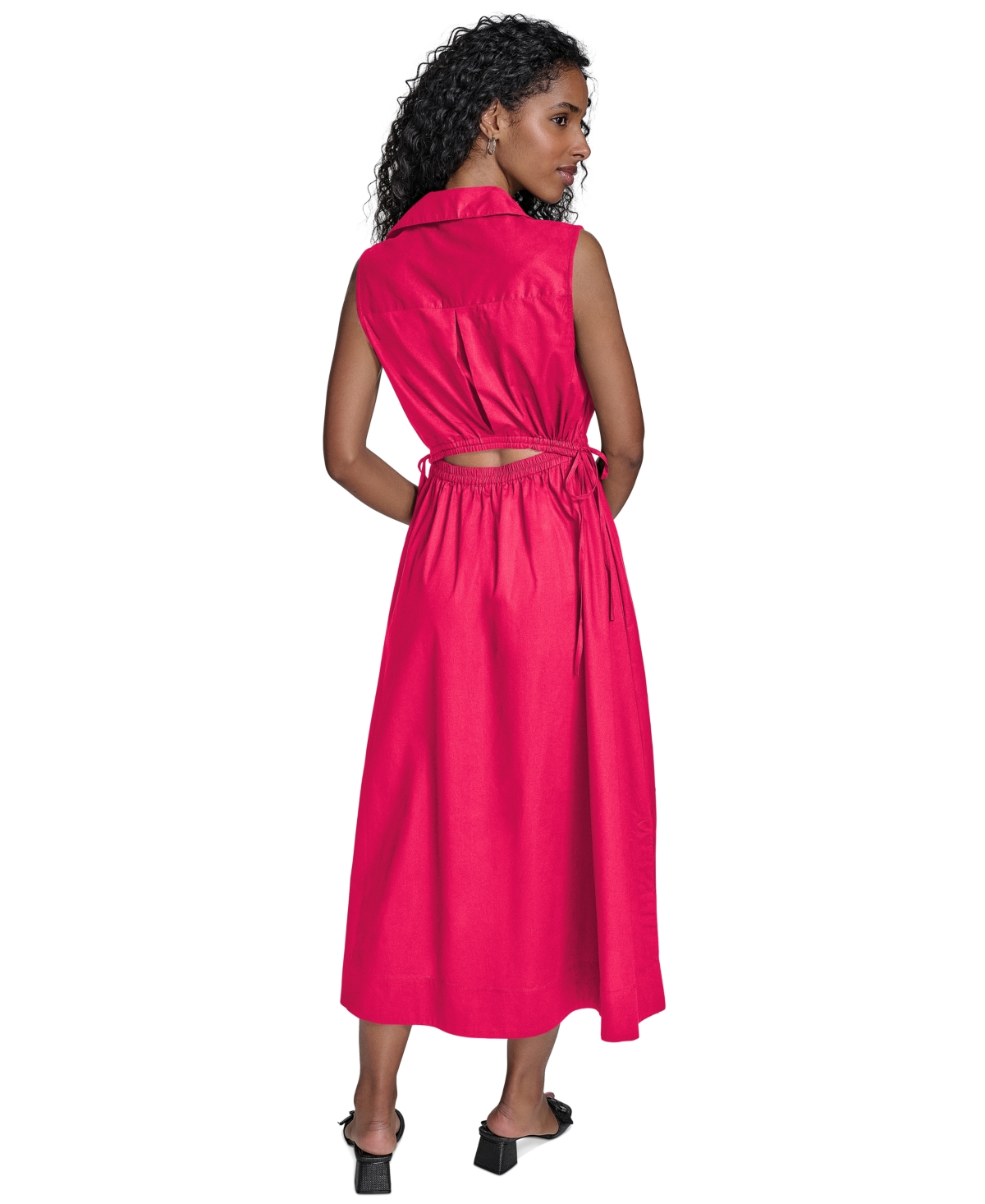 Calvin Klein Women's Cotton Drawstring Sleeveless Midi Dress In Red