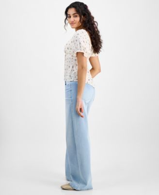 Juniors' Elastic-Back Wide-Leg Jeans