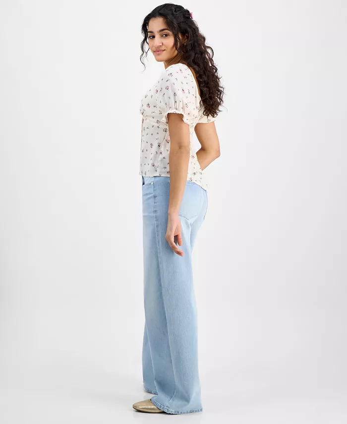 Juniors' Mandy Baggy Elastic-Back Wide-Leg Jeans - thumbnail 6