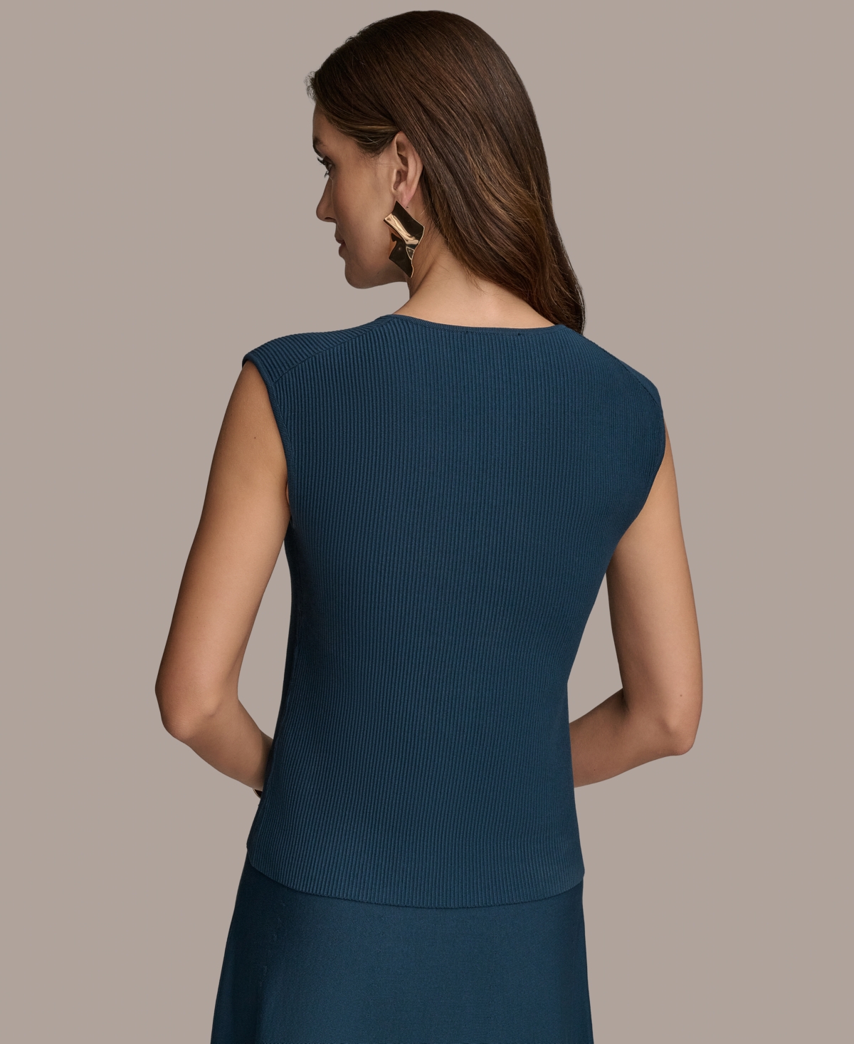 Shop Donna Karan Women's Sleeveless Square-neck Knit Top