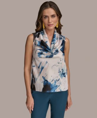 Donna Karan New York - Women's Sleeveless Printed Cowlneck Top