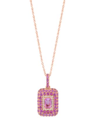 EFFY&reg; Pink Sapphire (1-7/8 ct. t.w.) & Diamond (1/10 ct. t.w.) Octagon Halo 18" Pendant Necklace in 14k Rose Gold