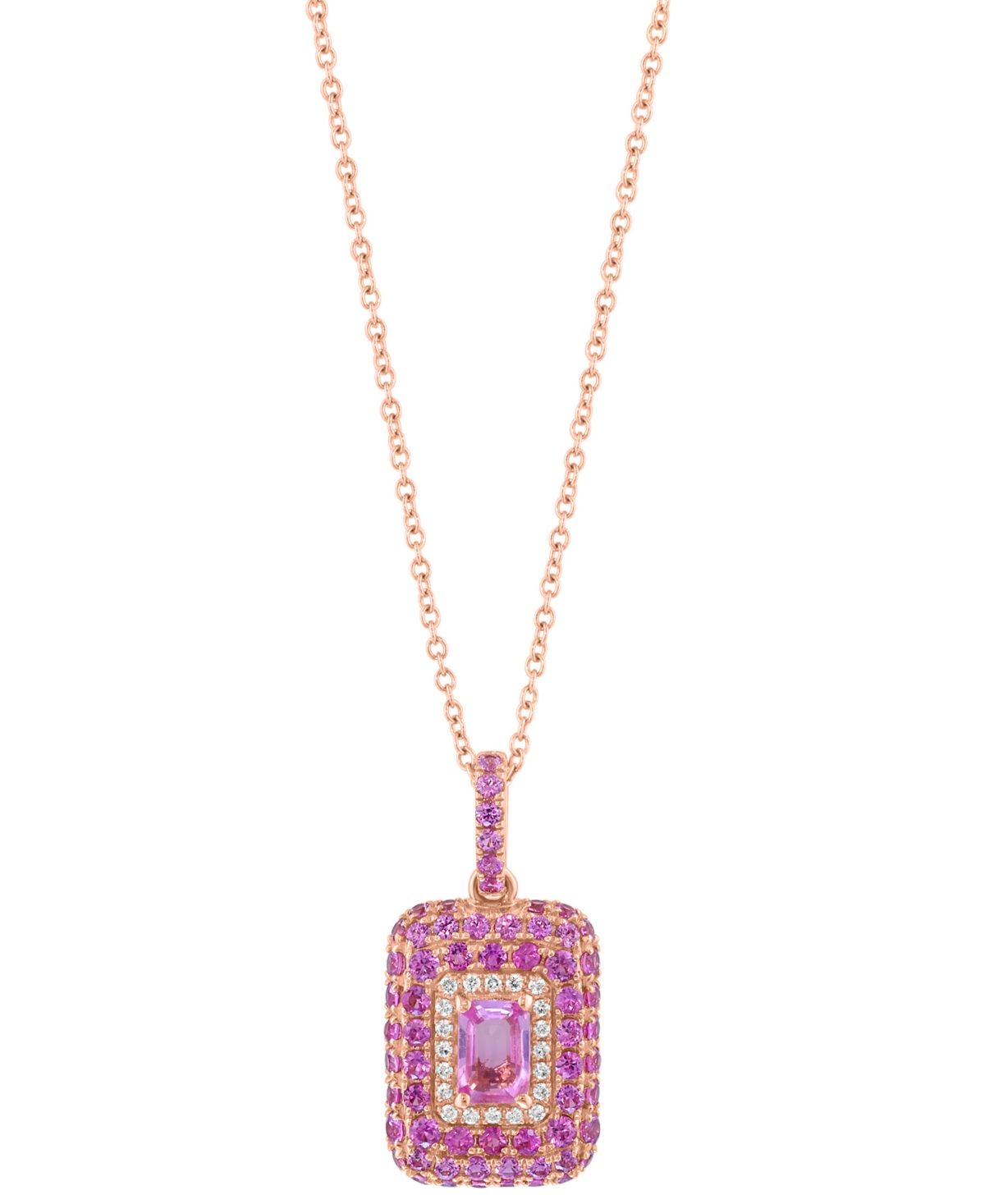 Effy Collection Effy Pink Sapphire (1-7/8 Ct. T.w.) & Diamond (1/10 Ct. T.w.) Octagon Halo 18" Pendant Necklace In 1 In Pink