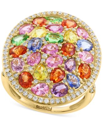 EFFY Collection - Multi-Gemstone (5-1/6 ct. t.w.) & Diamond (1/2 ct. t.w.) Mixed Cut Halo Cluster Ring in 14k Gold