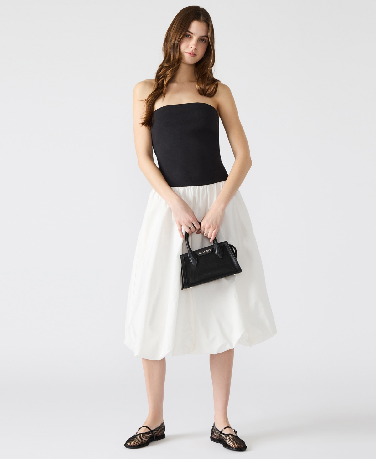 Steve Madden Women's Oliver Mixed-media Bubble-hem Dress In Black
