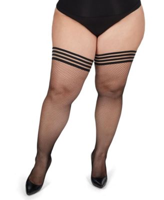 Plus Size Curvy Backseam Fishnet Thigh High Stocking MM-2621	