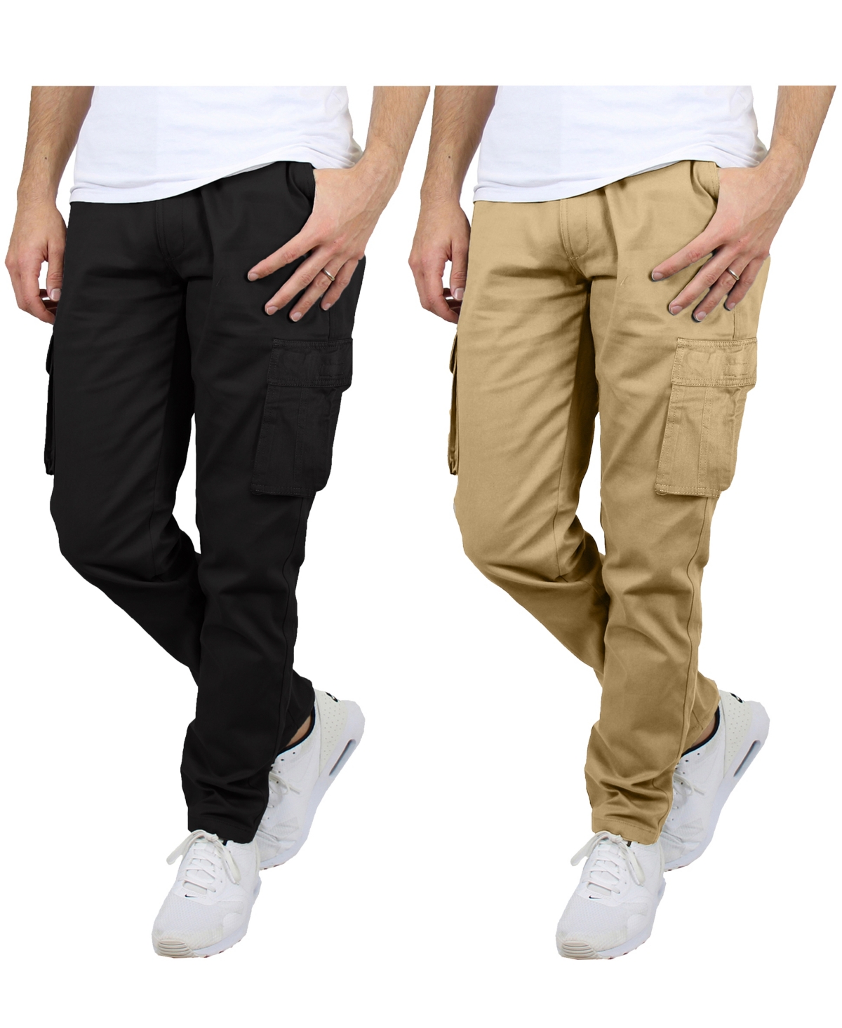 Blu Rock Men's 2-pack Flex Stretch Cargo Pants In Black,khaki