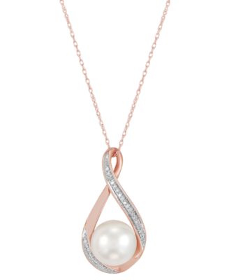 Cultured Freshwater Pearl (9mm) and Diamond Accent Pendant 18" Necklace in 14k Gold