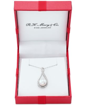 Cultured Freshwater Pearl (9mm) and Diamond Accent Pendant 18" Necklace in 14k Gold