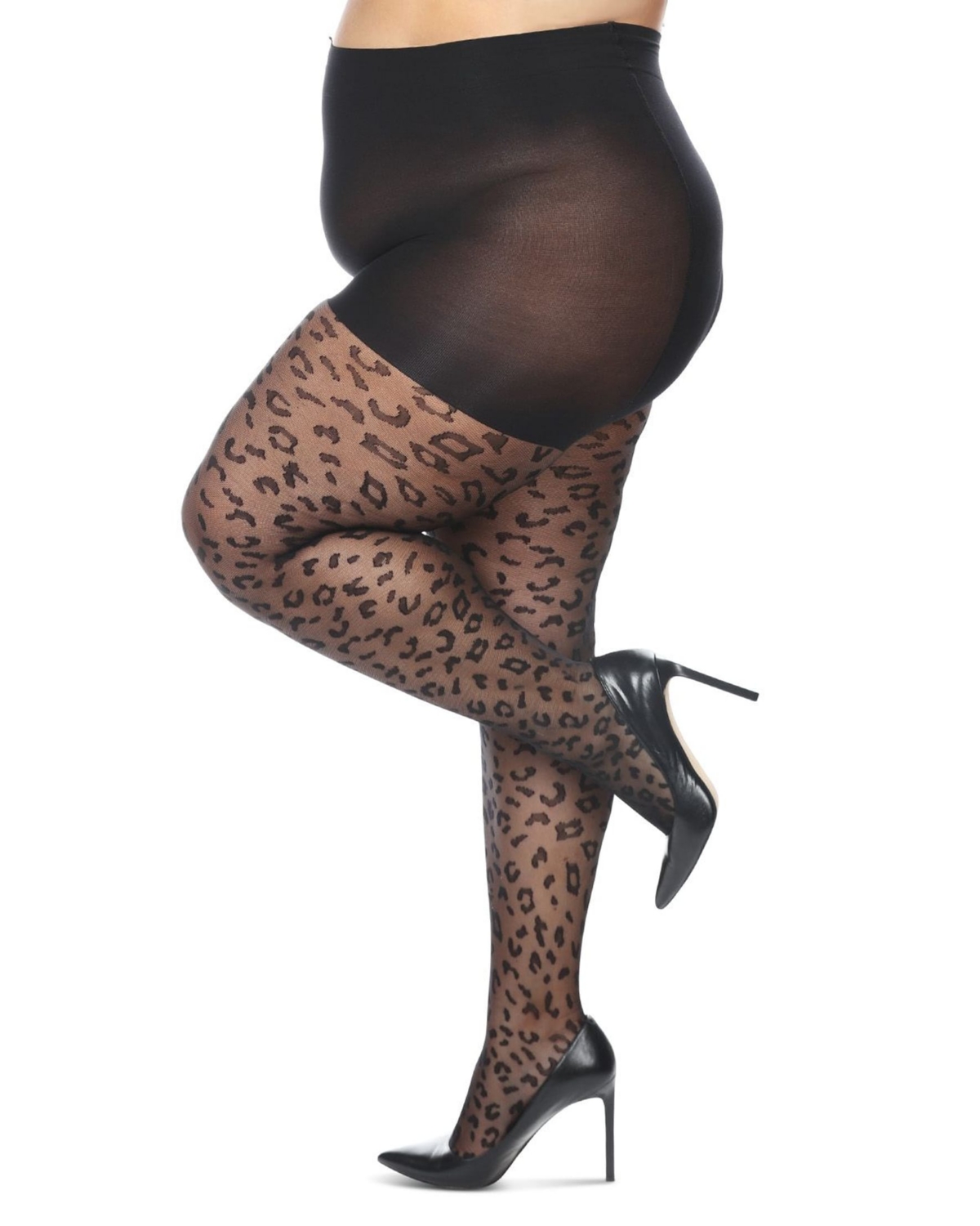 Memoi Plus Size Curvy Diamond Sheer Control Top Tights Mm-2302 In Black-black
