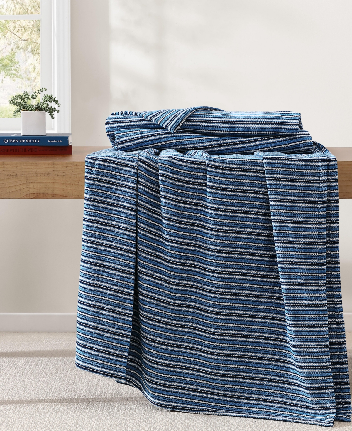 Tommy Hilfiger Nantucket Stripe Cotton Blanket, Twin