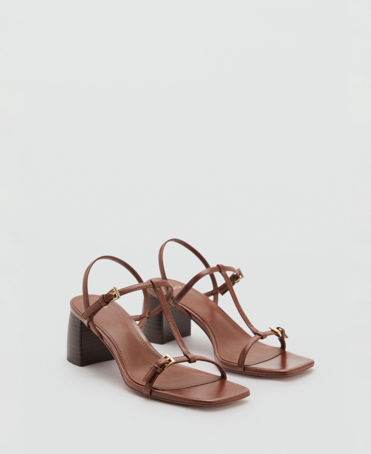 Mango High-heeled Sandals With Buckle Straps Leather In Leather