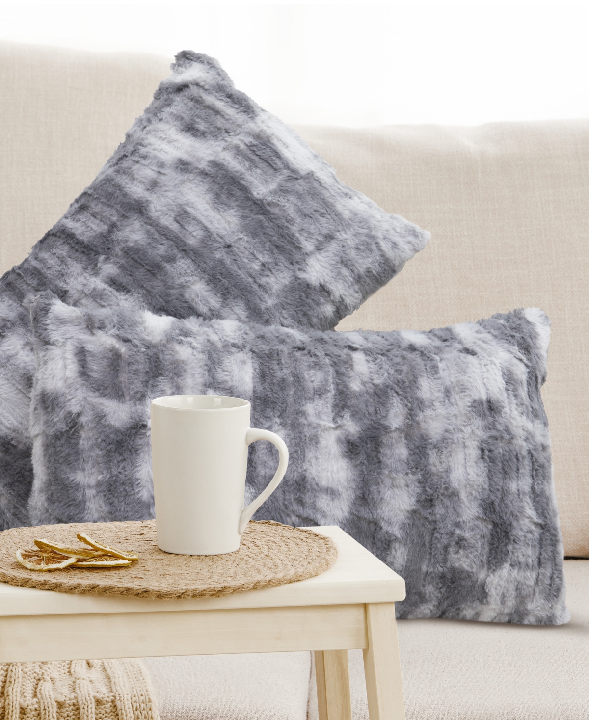 Cheer Collection Decorative Faux Fur Pillow Set, 12" X 20" In Gray