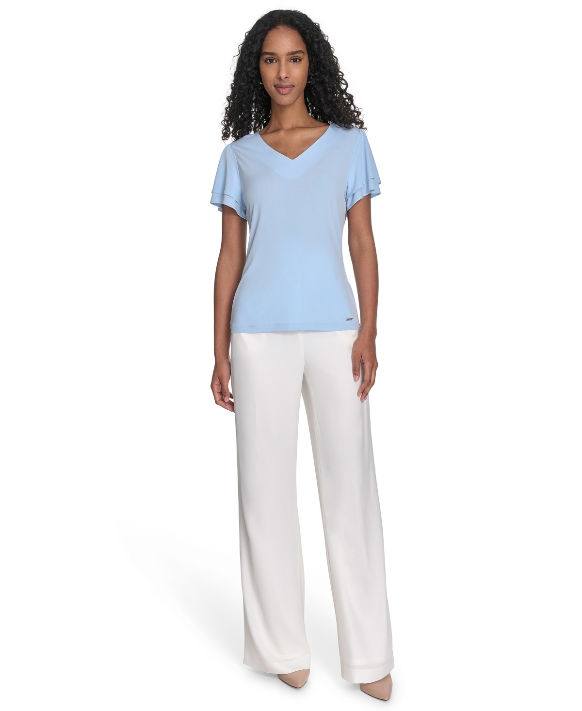 Shop Calvin Klein Women's Solid V-neck Flutter-sleeve Top