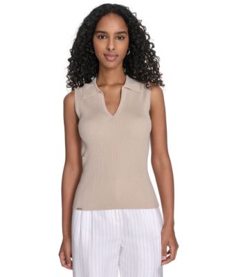 Calvin Klein - Women's Sleeveless Collared V-Neck Top