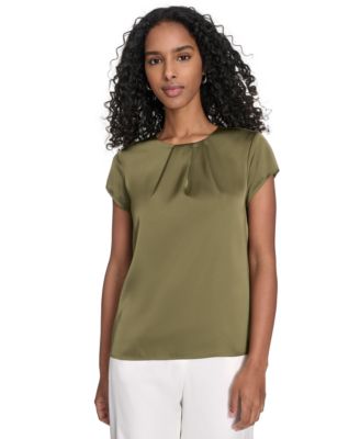 Calvin Klein - Women's Cap Sleeve Satin Pleat-Neck Blouse