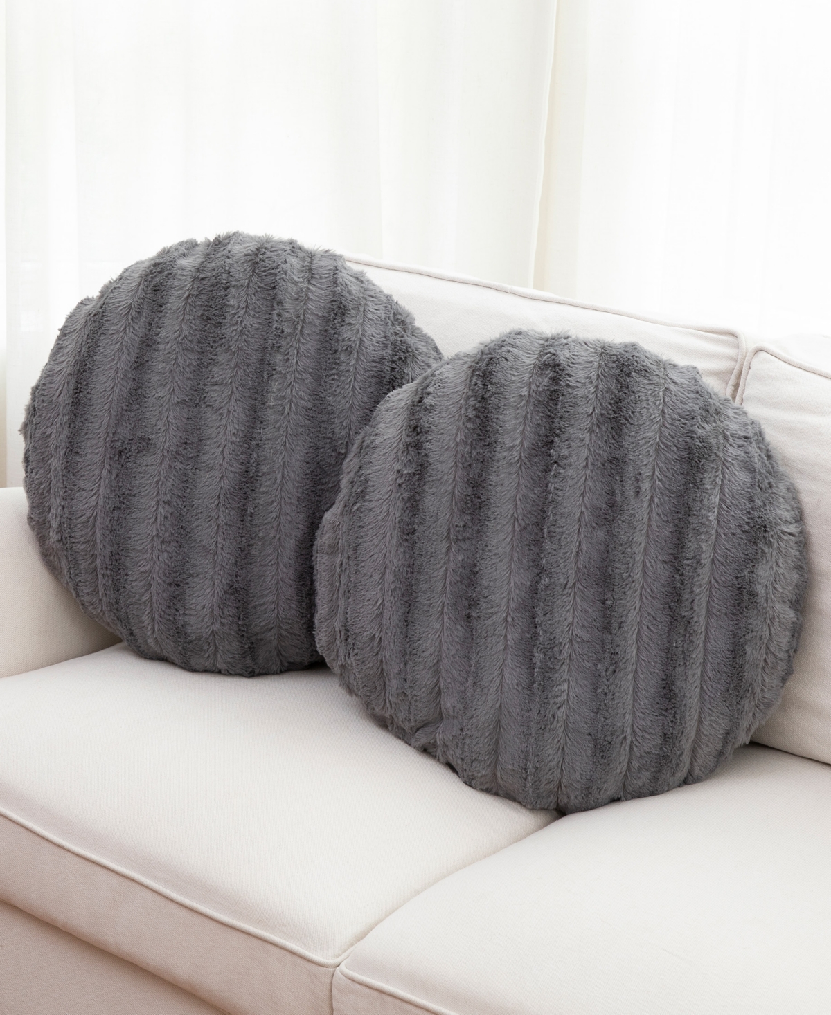 Cheer Collection Decorative Round Deccorative Pillow Set, 18" X 18" In Gray