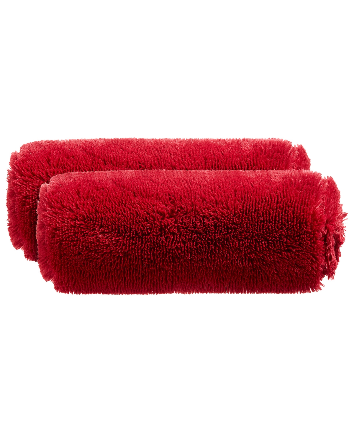Cheer Collection Shaggy Bolster Decorative Pillow Set, 8" X 24" In Red
