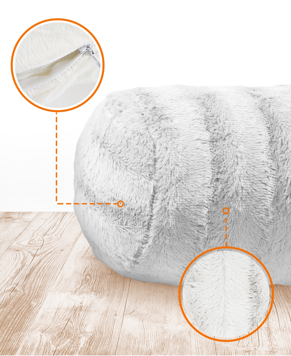 Cheer Collection Bolster Decorative Pillow Set, 8" X 24" In White