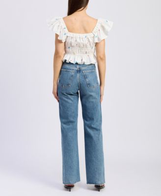 Women's Nellie Flutter-Sleeve Shirred Top