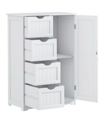Bathroom Floor Cabinet Storage Organizer Cupboard w/ 4 Drawers Adjustable Shelf