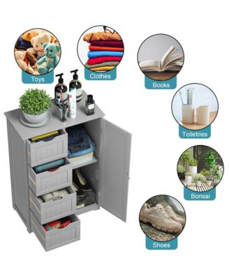 Bathroom Floor Cabinet Storage Organizer Cupboard w/ 4 Drawers Adjustable Shelf